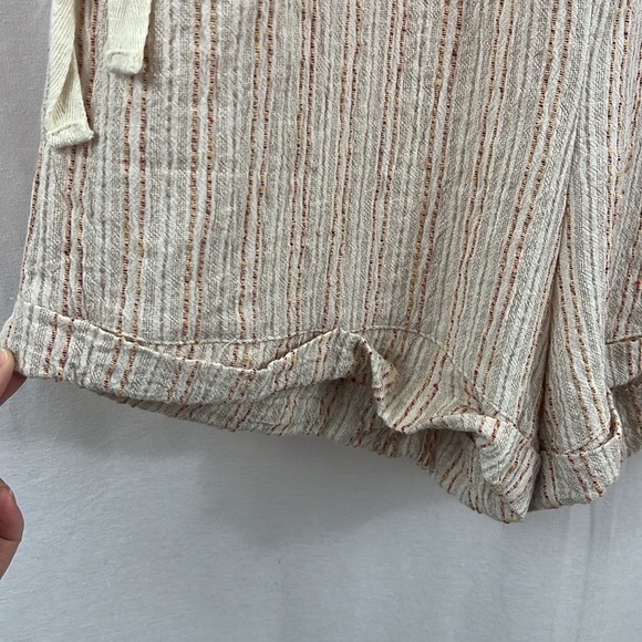Hem & Thread Linen Blend Tan Stripe Button Up Romper Womens Size M - Picture 6 of 11